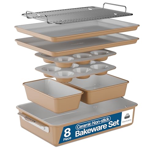 Bakken 8 Piece Stackable Bakeware Set (Gold)