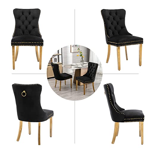 Black and Gold Velvet Dining Chairs Set of 4 (Standard Black)