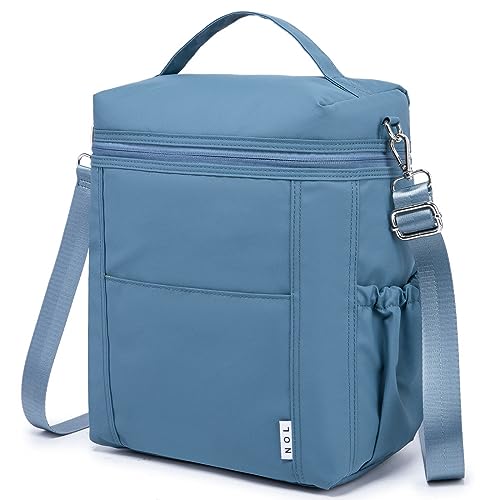 NOL Insulated Lunch Bags for Women Cooler Bag Lightweight Nylon Waterproof Lunch Box for Work (Dusty blue / Large (12 Liters))