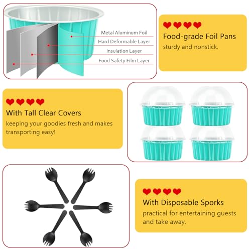 5oz Dot Cake Cups with Dome Lids 100 Pack (Cyan Blue / 5 oz)