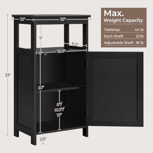 Small Bathroom Storage Cabinet with Door & Open Shelf (Black)