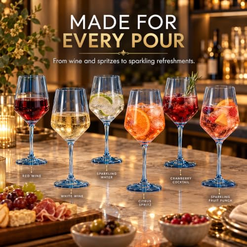 Blue Wine Glasses Set of 6 Cobalt Blue 14oz Birthday Gift for Her Women Blush Colored Tall Stemmed Unique Wine Glasses Colored Glassware Set Elegant Tableware for Parties Wedding Anniversary Home Bar (Cobalt Blue)