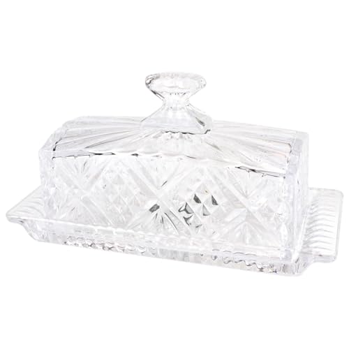 Glass Butter Dish with Lid Handle Butter Keeper Dessert Tray Cake Plate Crystal Covered Butter Dish for Home Kichen Candy (Size 3)