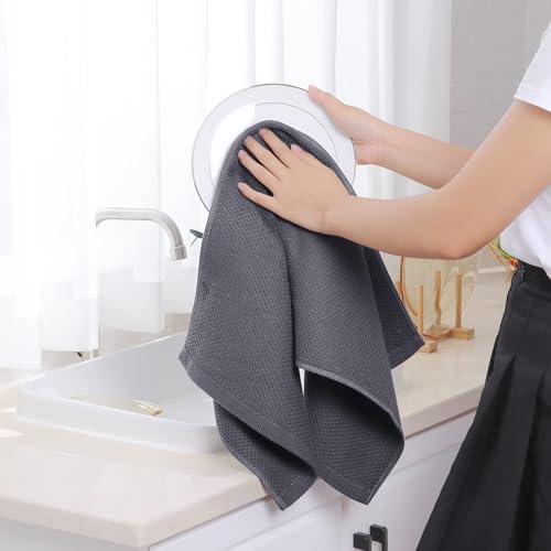100% Cotton Waffle Weave Kitchen Dish Towels 12 (Dark Grey / 13 X 28 - 12 Pack)