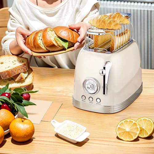 Cream Retro 2βSlice Bread Toaster (Beige - 2 Slice)