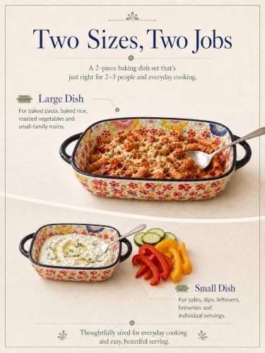 2-Piece Hand-Painted Polish Pottery Style Ceramic Baking Dish Set (Coral Confetti)