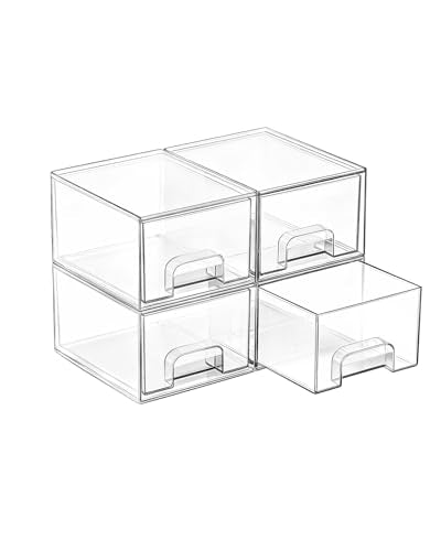 4 Pack Small Clear Stackable Storage Drawers (4pack-Clear)