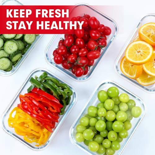 5 PACK 36 OZ Glass Meal Prep Containers Set with Lids (Red)