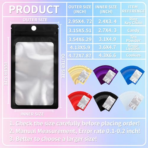 200 Pack Resealable Mylar Holographic Bags Food Storage Smell Proof Bags with Front Window Foil Packaging Pouch for Candy Sample Jewelry Small Business 3.15×5.51 Inch (3.1×5.5 inch / Blue)