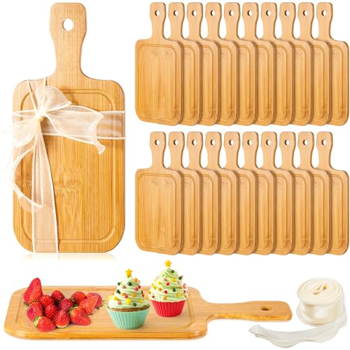 20 Pcs Mini Charcuterie Boards Bulk Small 11" x 5.12" Bamboo Cutting Board with Handle Wooden Blanks Chopping Customized Serving Tray for DIY Laser Engraving Wedding Housewarming Gift Guests