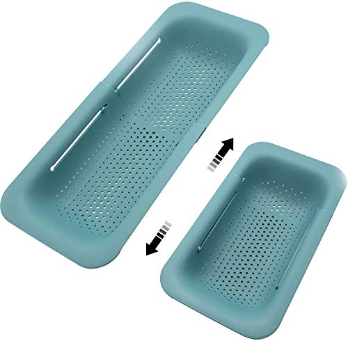 Collapsible Sink Colanders and Strainers Basket Over the Sink Colander Collapsible Colander Extendable Plastic Fruit Vegetable Strainer Drainer Basket for Kitchen (A-Green)