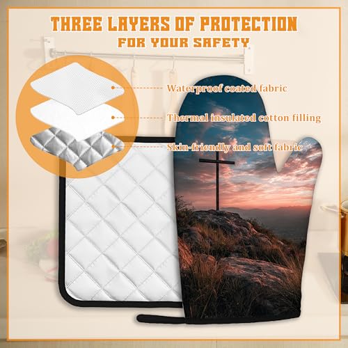 Cross Oven Mitts and Pot Holders Set (Cross Sunset Mountain)