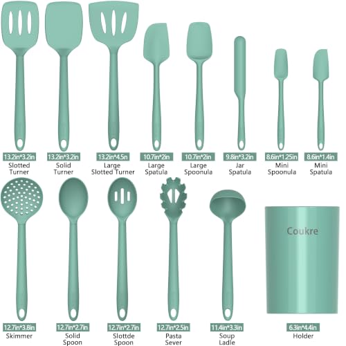 Silicone Kitchen Cooking Utensils Set (PureAquaGreen)