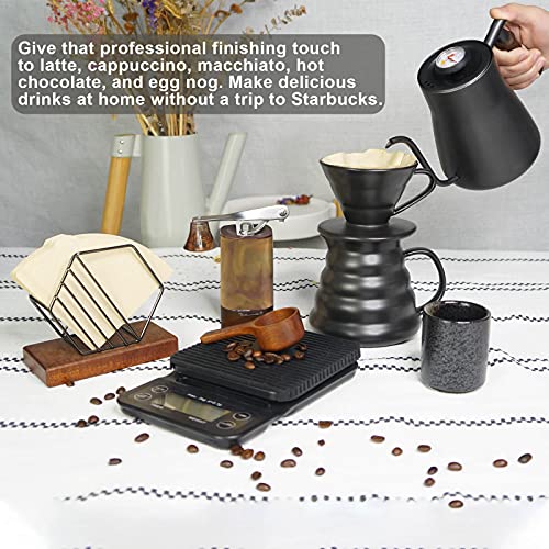 Pour Over Coffee Maker Set Coffee Kettle Scale Ceramic Server Ceramic Dripping Cup Bean Grinder Filter Paper Ceramic Cup ALL in 1 Portable Metal Box for Traveling (black)