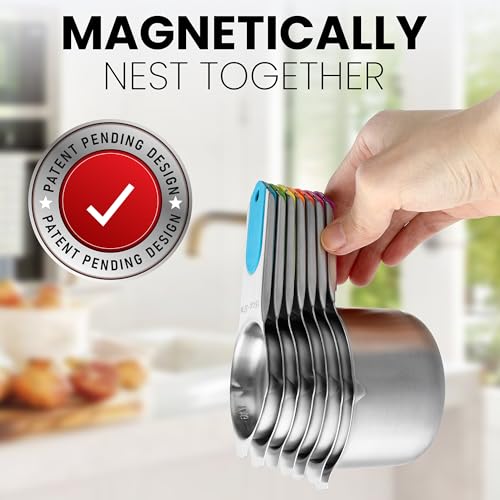 Magnetic Stainless Steel Measuring Cups Set of 7 Patented (Neon / Magnetic - Set of 7)