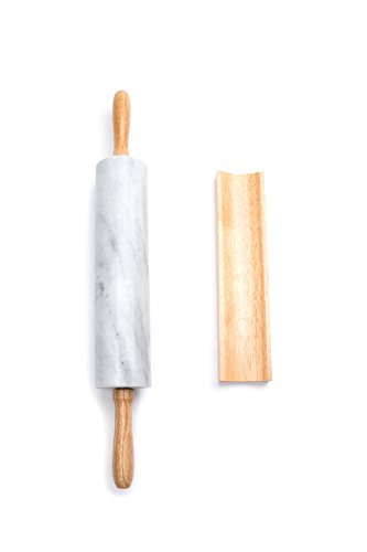 Polished Marble Rolling Pin with Wooden Cradle (White)