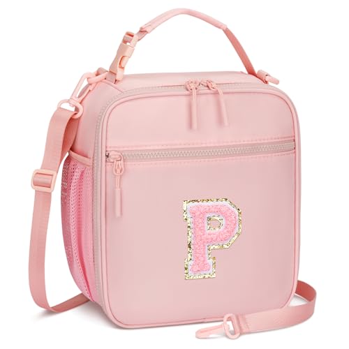 Lunch Box Kids Large Initial Insulated Lunch Bag for Girls (Pink / P)