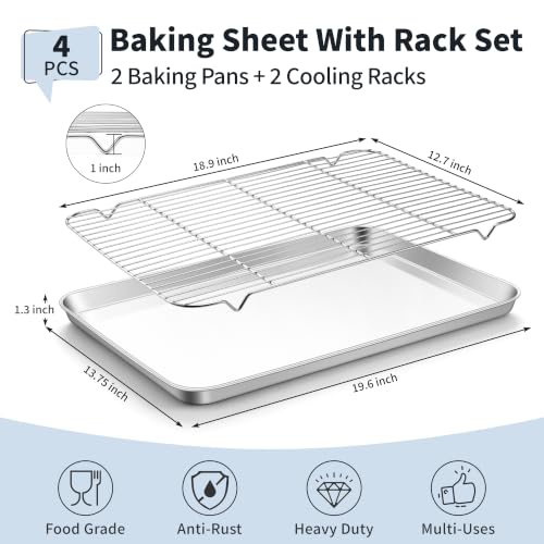 Stainless Steel Baking Sheet with Rack Set (17.6'' x 13'' x 1'')