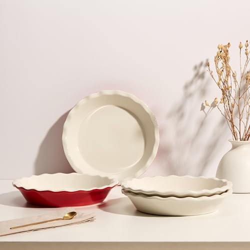 Pie Pan Ceramic Reusable Round Pie Dish (Ivory, (Set of 2))
