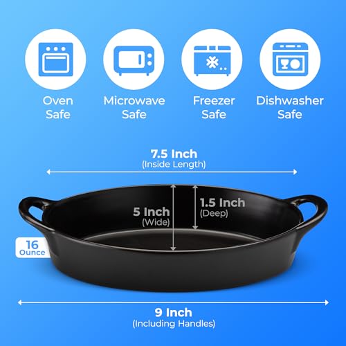 Oval Au Gratin Baking Dishes for Oven Safe and Microwave Cooking and Baking (Black)