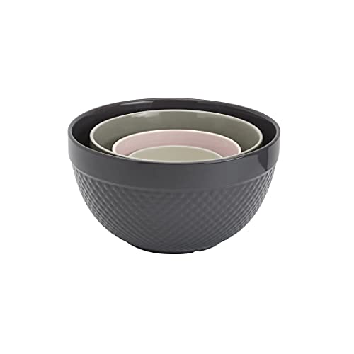 Tabletops Gallery Hobnail Style 4 Piece Timeless Grey Stoneware Nesting Mixing Bowl Set for Baking and Cooking (TIMELESS GREY)