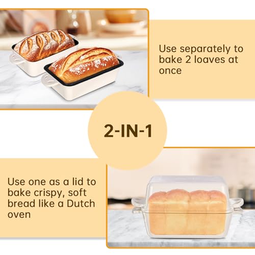 9x5 Enameled Cast Iron Loaf Pan with Lid (Cream White)