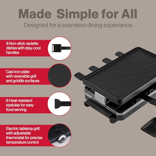 Classic 8 Person Raclette Party Grill (Reversible Cast Iron Grill Plate / Black)