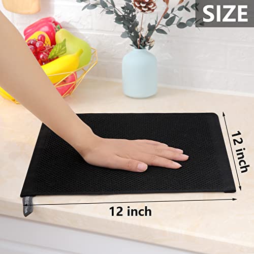 100% Cotton Waffle Weave Kitchen Dish Cloths 8 (Black / 12 X 12 - 8 Pack)