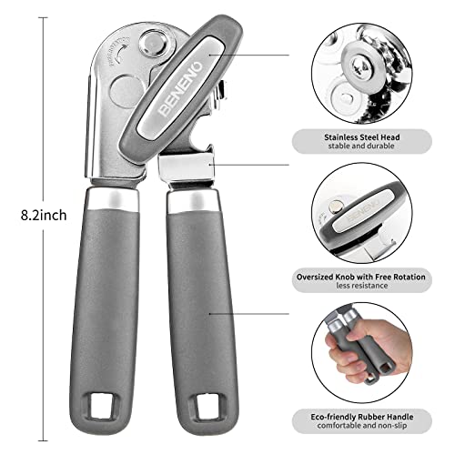 Heavy Duty Hand Can Opener Manual with Magnet Lid Remover (Gray)