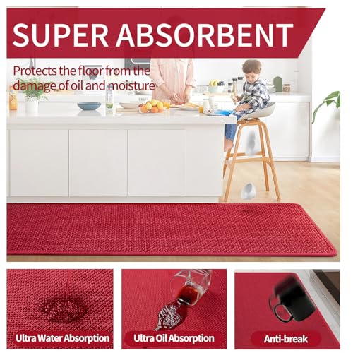Kitchen Rugs Kitchen Mats for Floor Non Slip Washable Red 17"x30" (A- Red / 17"x30")