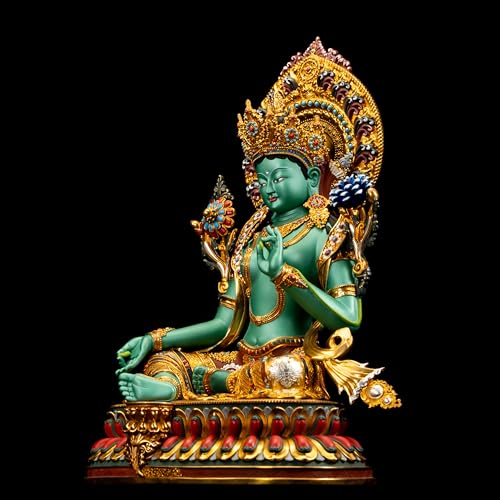 Handmade Copper Buddha Statue Indoor (Green Tara / 14.17in)