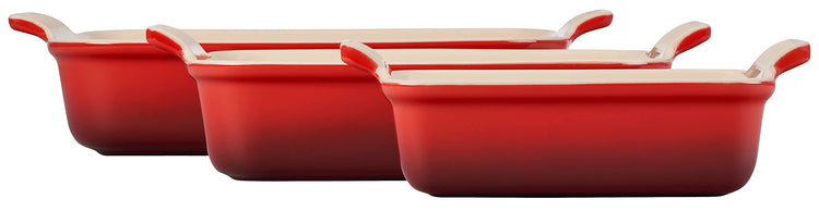 Stoneware Heritage Rectangular Baking Dish (3-Piece Dish Set / Cerise)