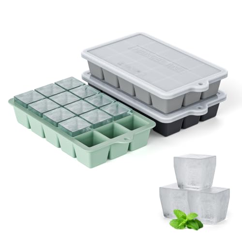 Silicone Ice Cube Tray 3 Pack (Ice Cube Tray 3 Pack / Black+Gray+Green)