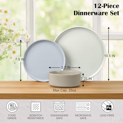 Stoneware Dinnerware Sets (Multicolor / Round-12pcs for 4)