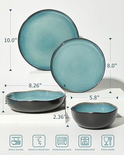 Stoneware Dinnerware Sets for 6 (Green Black / Set (24pcs-6))