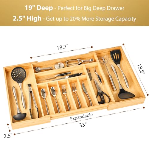 Extra Large Expandable Kitchen Siverware Utensils Drawer Organizer (Expandable 19~33 x 19 inch)