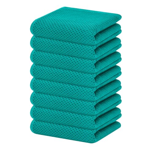 100% Cotton Waffle Weave Kitchen Dish Towels 8 (Teal / 13 X 28 - 8 Pack)