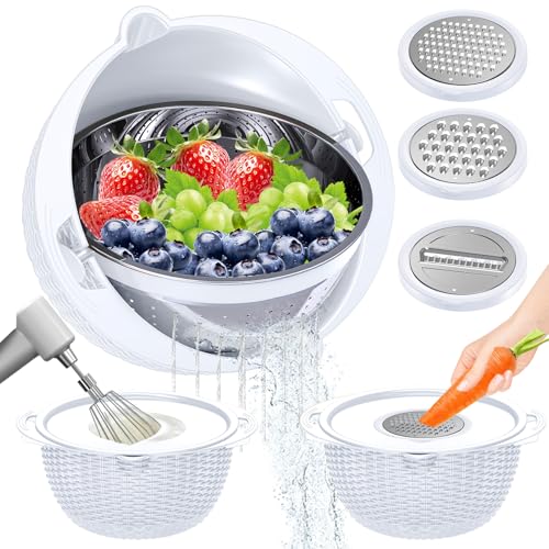 4-in-1 Colander Bowl Set, Patented, 360° Rotatable Kitchen Strainer, White (White)