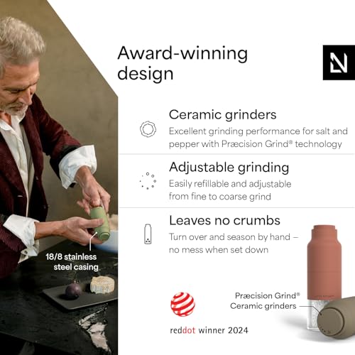 Salt and Pepper Grinder Set (Set of two manual grinders / Brick Red/Taupe Brown)