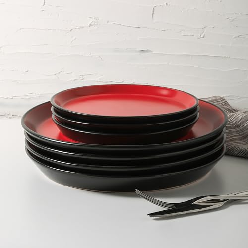 Albie Stoneware 32 Piece Modern Dinnerware Set (32 Piece - Service for 8 / Red and Black)