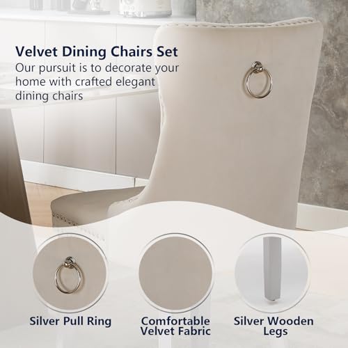 Cream Velvet Dining Chairs Set of 6 (Ivory)