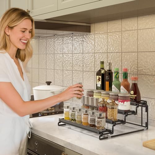 2 Pack Spice Rack Organizer for Cabinet (Black / 2S)