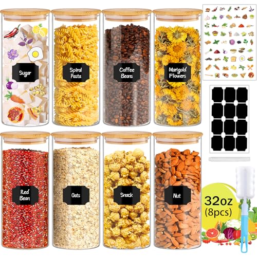 32 oz 8 Pcs Glass Jars with Bamboo Lids (32 oz 8 pcs)