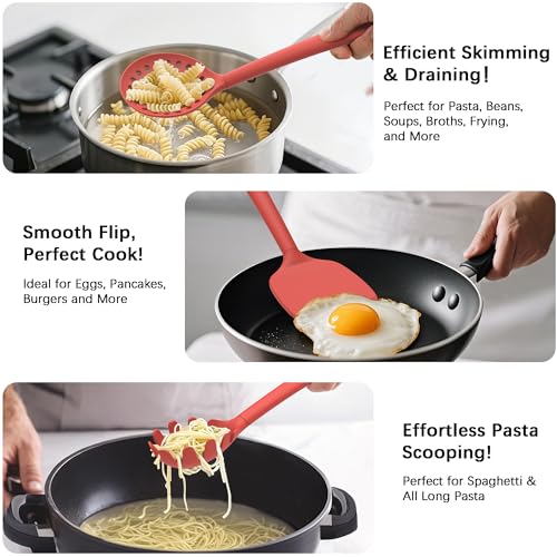 Silicone Kitchen Cooking Utensils Set (PureRed)