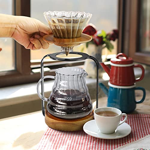 Pour Over Coffee Maker Set with Dripper Stand Coffee Filters Paper Coffee Grinder Gift for Coffee Lovers (Black/tan)
