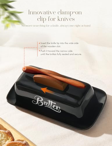 Black Butter Dish with Lid and Knife (Black)