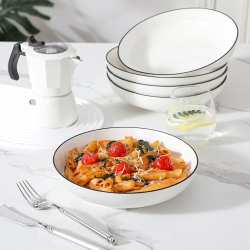 8.85" Large Pasta Bowls (Ivory White (Black Rim) / 42 Oz (6 Piece))