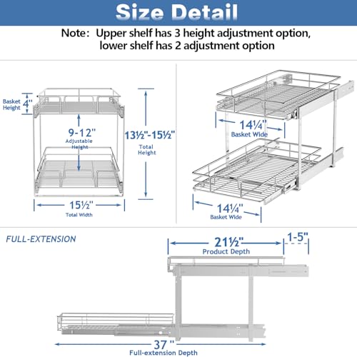 Individual Pull Out Cabinet Organizer (2 Tier / 15½"W x 21½"D)