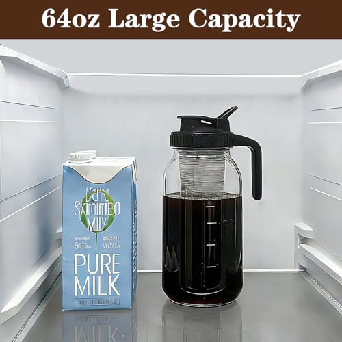 Cold Brew Coffee Maker (Black with Filter & Mat 64oz)