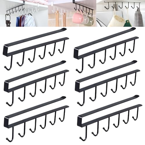 6PCS Mug Hooks Under Cabinet (Black)